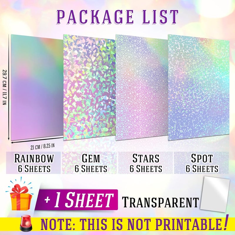 KOALA PAPER Koala Holographic Laminate Sheets A4 - Clear Self-Adhesive Sticker Paper, 25 Sheets Transparent Waterproof Overlay for Stickers - Gem, Dot, Rainbow, Star Patterns - Image 2